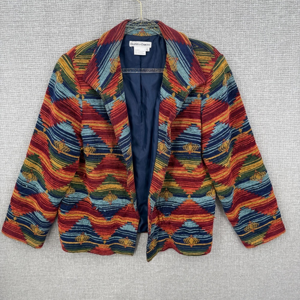 Vtg Drapers & Damons Southwestern Tapestry Blazer Women L Multicolor Boho
